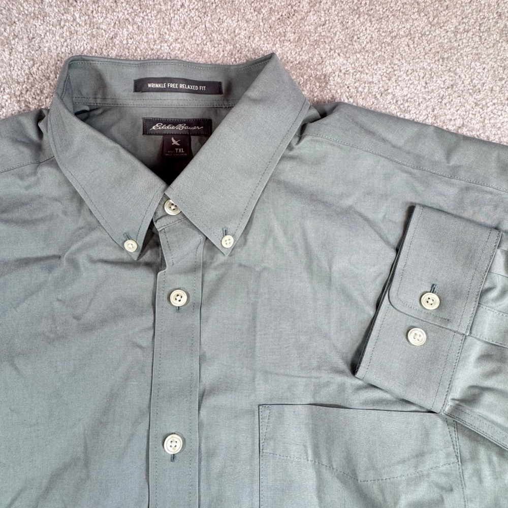 Eddie Bauer Mens TXL Green Wrinkle Free Relaxed Fit Long Sleeve Button Down